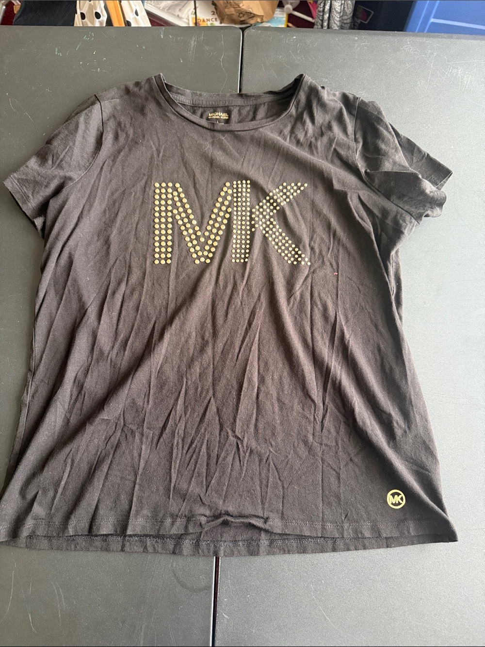 Michael Kors Black Tee with Gold Stud MK Logo